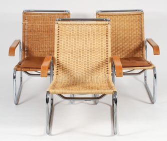 Set of 3 Marcel Breuer for Thonet Model B-35 Arm Chairs