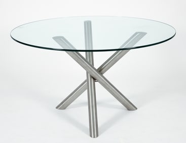 Francis J. Nowalk Tri-Form Base Brushed Steel and Glass Table