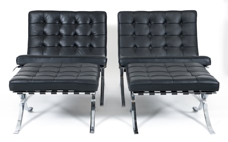 Pair Barcelona Chairs and Ottomans van der Rohe for Knoll