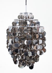 Pair of Verner Panton Fun polished chrome disc chandeliers