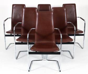 Set of 6 chrome and leather USAK chairs by Mobilia