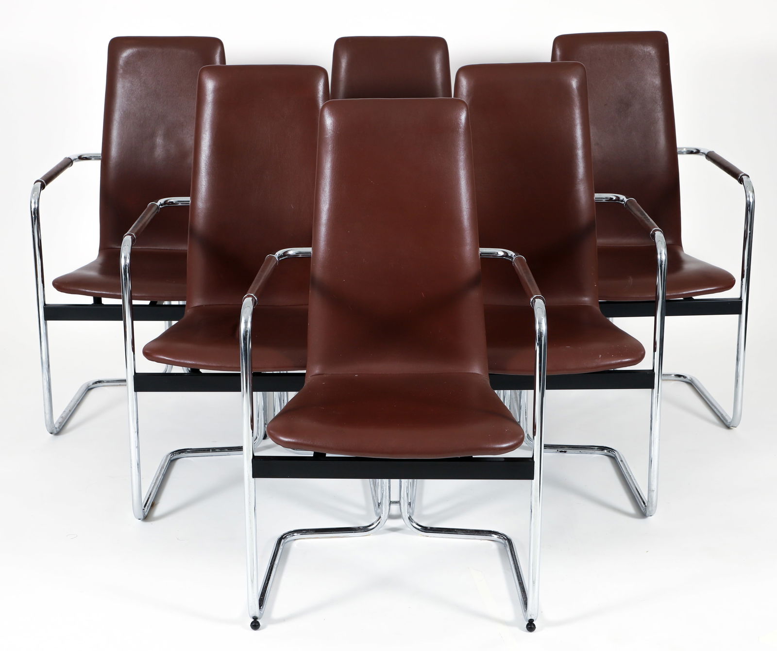Set of 6 chrome and leather USAK chairs by Mobilia (1 of 5)