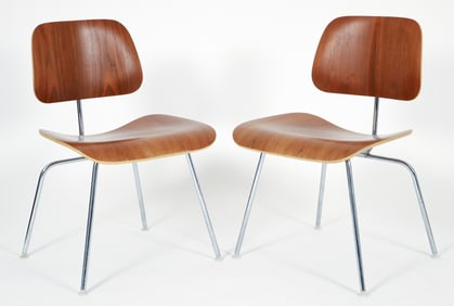 Pair Eames Moulded plywood chairs for Herman Miller