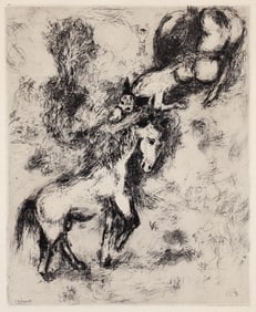 Marc Chagall 1952 etching The Horse and the Donkey from Fables of Fontaine