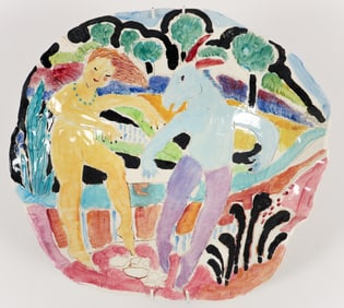 Ann Frantic glazed wall charger Dancing with a Minotaur