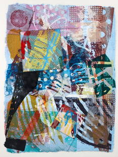 Sam Gilliam Ichi 1994 variable edition handmade paper work: Gilliam, Sam (African-American, 1933-2022), Ichi, 1994, monoprint with screenprint, collage, acrylic, stitching and embossing in colors on handmade paper, 34 x 25.5 inches, pencil signed and inscribed