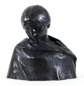 Enrico Glicenstein Bust of a Girl 1902 Bronze Sculpture