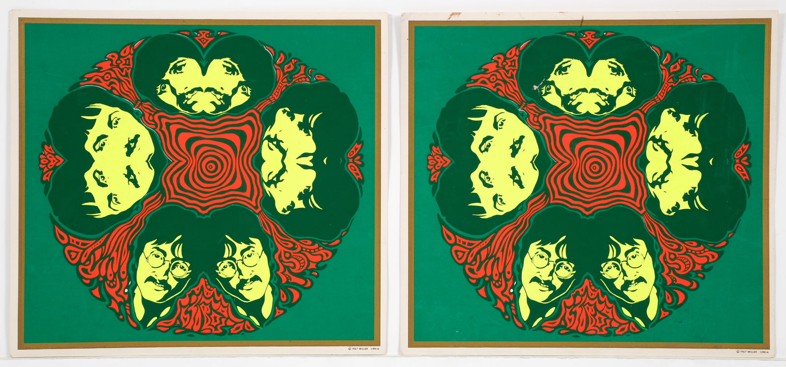 Pair of Beatles Johnny Miller Blacklight Sample Posters 1967 (1 of 3)