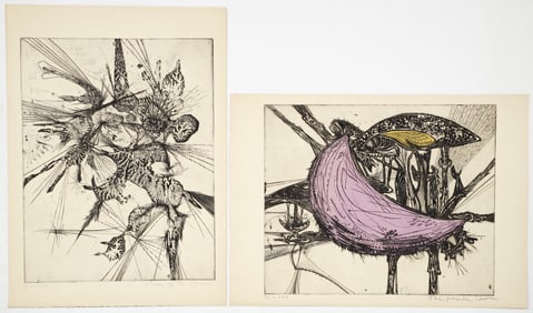 Pair of early Gabor Peterdi Etchings 1952