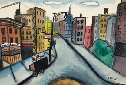 Esther Phillips Downtown New York Watercolor Ptg