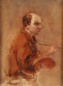 Seymour Remenick oil Self Portrait Painter in Profile
