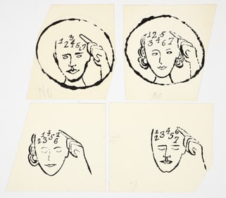 Andy Warhol 4 Original Blotted Line Drawings for 1950s Ad Campaign