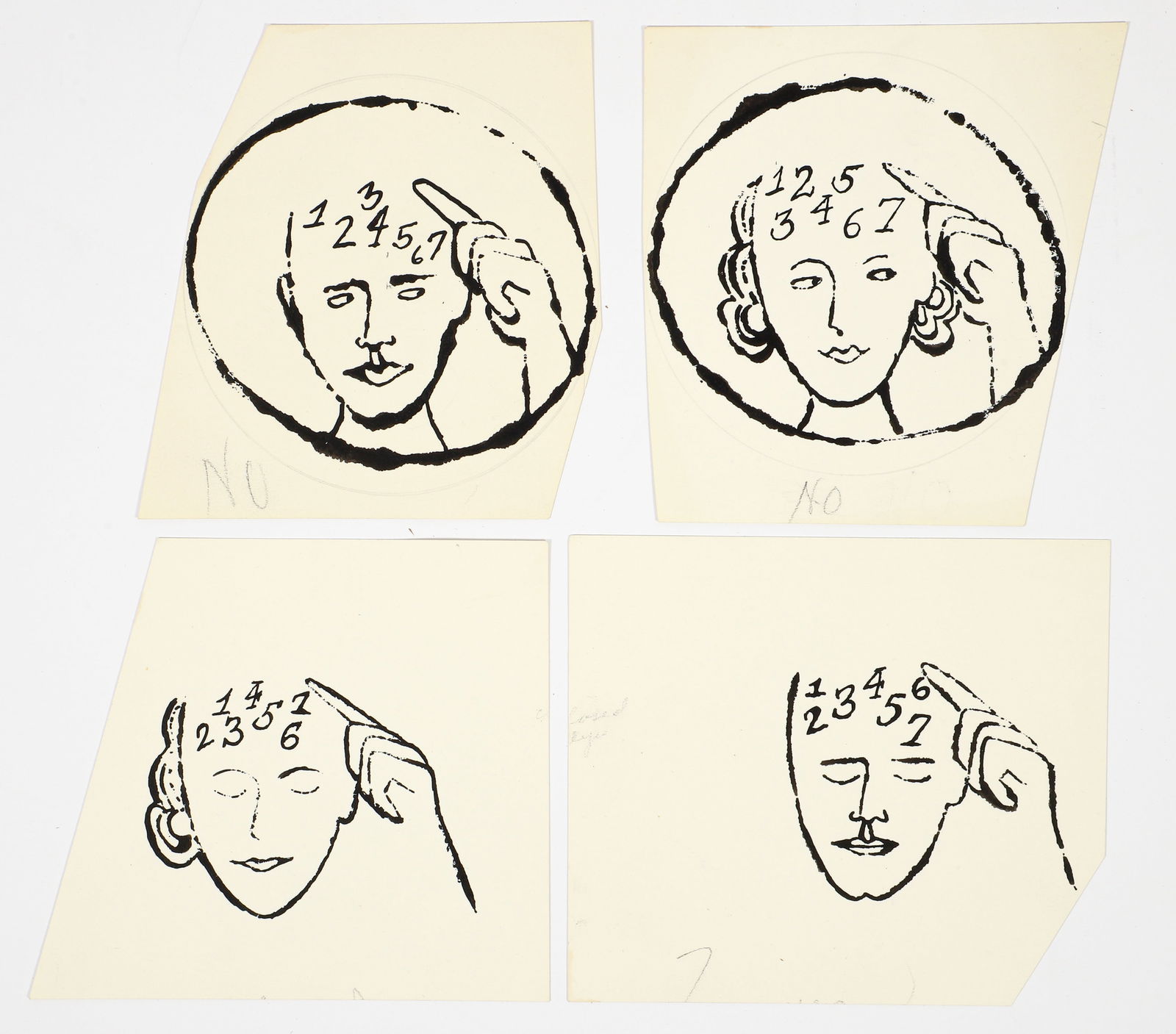 Andy Warhol 4 Original Blotted Line Drawings for 1950s Ad Campaign (1 of 4)