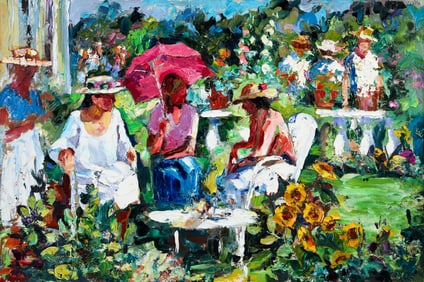Nancy Whorf oil on board Garden Gossip