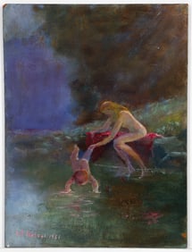 Lila Hetzel Forest Nymphs 1961 Oil on Board