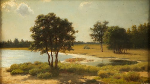 Eugene A. Poole 1906 Summer Landscape Oil on Board