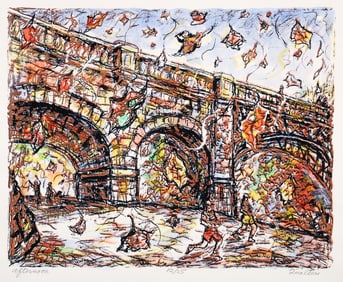 Bob Qualters hand colored lithograph Afternoon