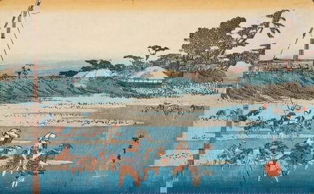 Hiroshige Woodblock Gathering Shellfish Views of Edo