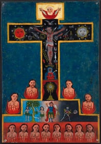 Mexican Retablo on tin Crucifixion