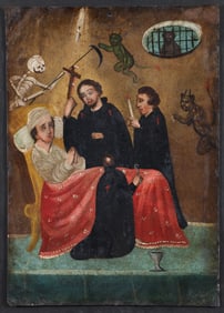 Mexican Retablo Painting on tin, St. Camillus De Lellis