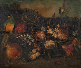 17th century Dutch School Still Life with Birds and Fruit