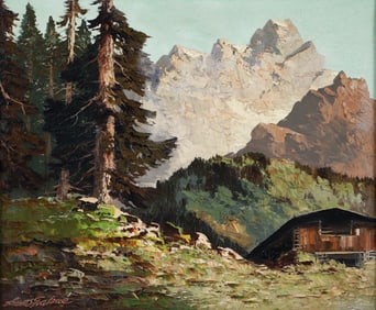 George Arnold-Grabone Mountain Scene Oil on Canvas