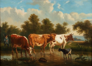 Cows and Goat with Landscape attrib to Victor-Emile Cartier