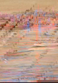 Esther M. Groome watercolor Sailboats Gloucester