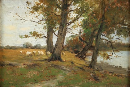 Charles Gruppe The River Bank Oil on Board