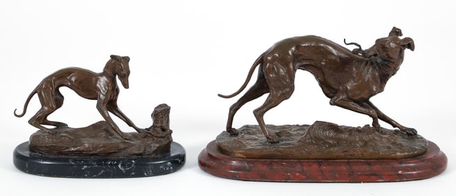 Pair of Pierre Jules Mene Bronze Whippet Sculptures