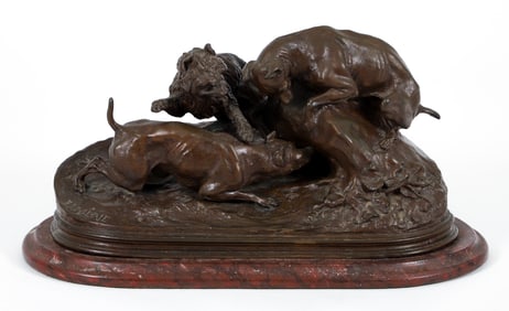 Pierre Jules Mene Bronze Sculpture Dogs on the Hunt