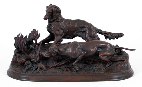 Pierre Jules Mene Bronze Sculpture Dogs and Pheasant