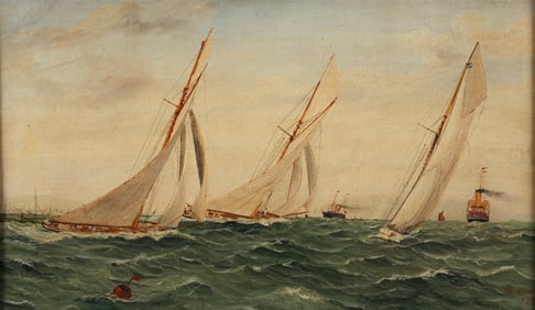 G. Moffat 1899 Oil on Canvas Sailboat Race