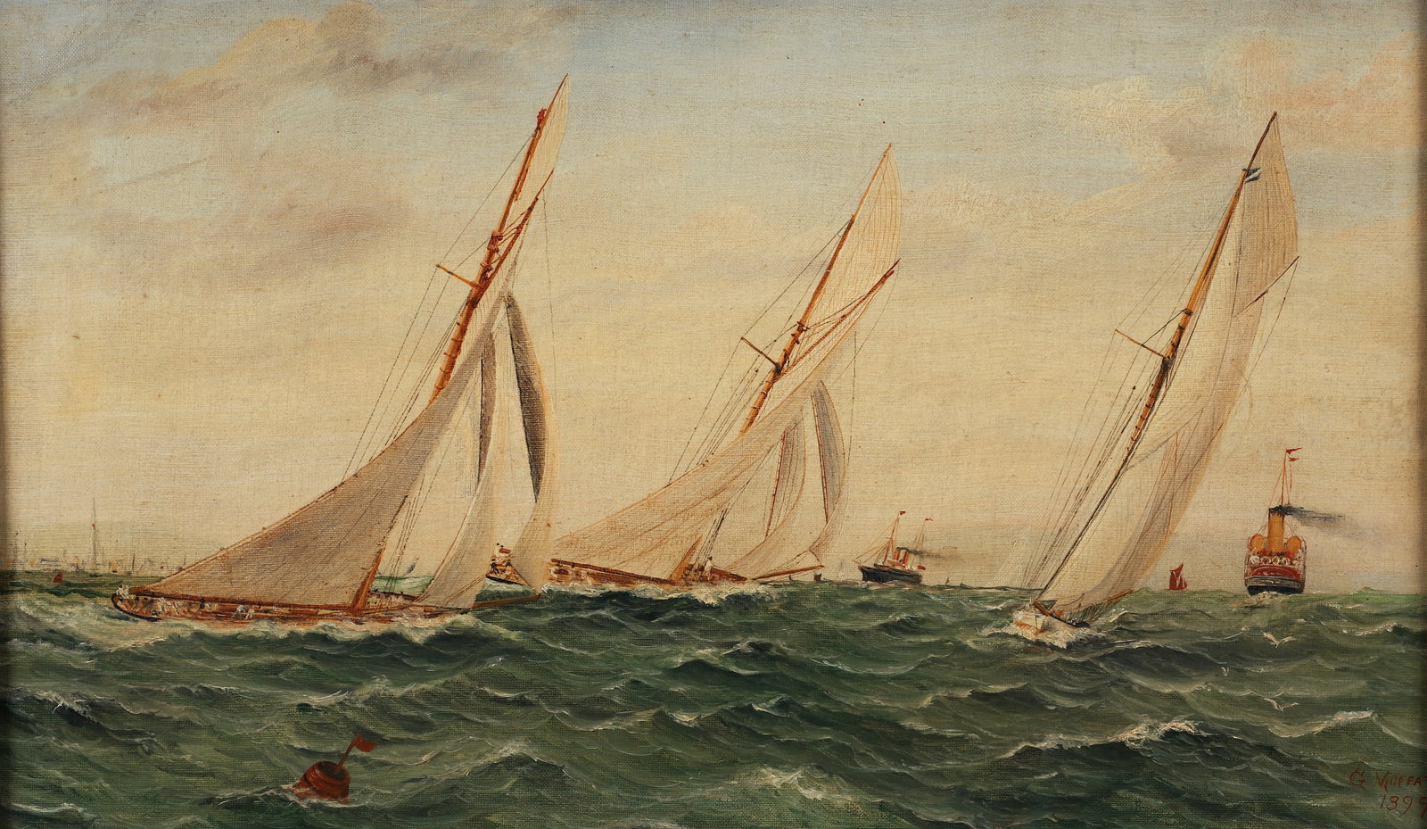 G. Moffat 1899 Oil on Canvas Sailboat Race (1 of 3)