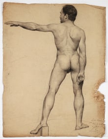 Edouard Alexandre Sain Charcoal Nude Study 1847