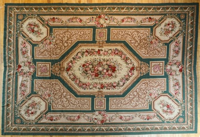 French Aubusson Style center floral Rose medallion