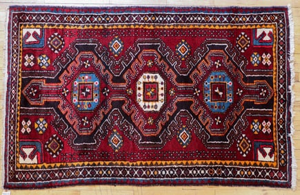 Vintage Persian Hamedan Hand Knotted Wool Carpet