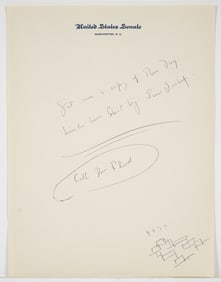 John F. Kennedy Senate Note with Prophetic Content c.1955