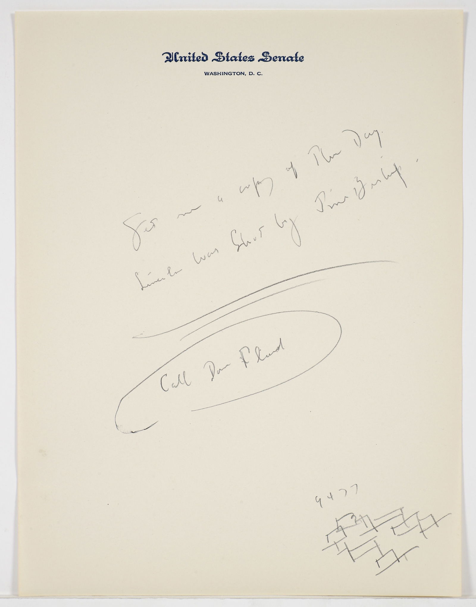 John F. Kennedy Senate Note with Prophetic Content c.1955 (1 of 3)