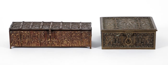 2 Bronze Casket Boxes, Erhard and Sohne, Gothic Revival