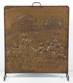 Brass Fire Screen Depicting a Knight on Horseback