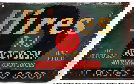 Hires Root Beer pressed tin advertising sign