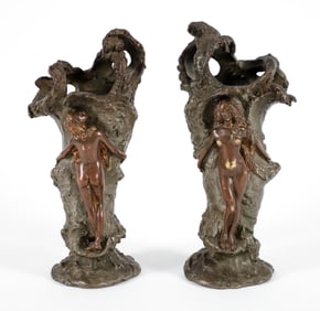 Pair of Carl Kauba Art Nouveau Bronze Vases