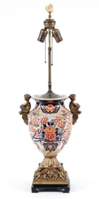 Imari Porcelain Vase Lamp Mounted with Brass Elements