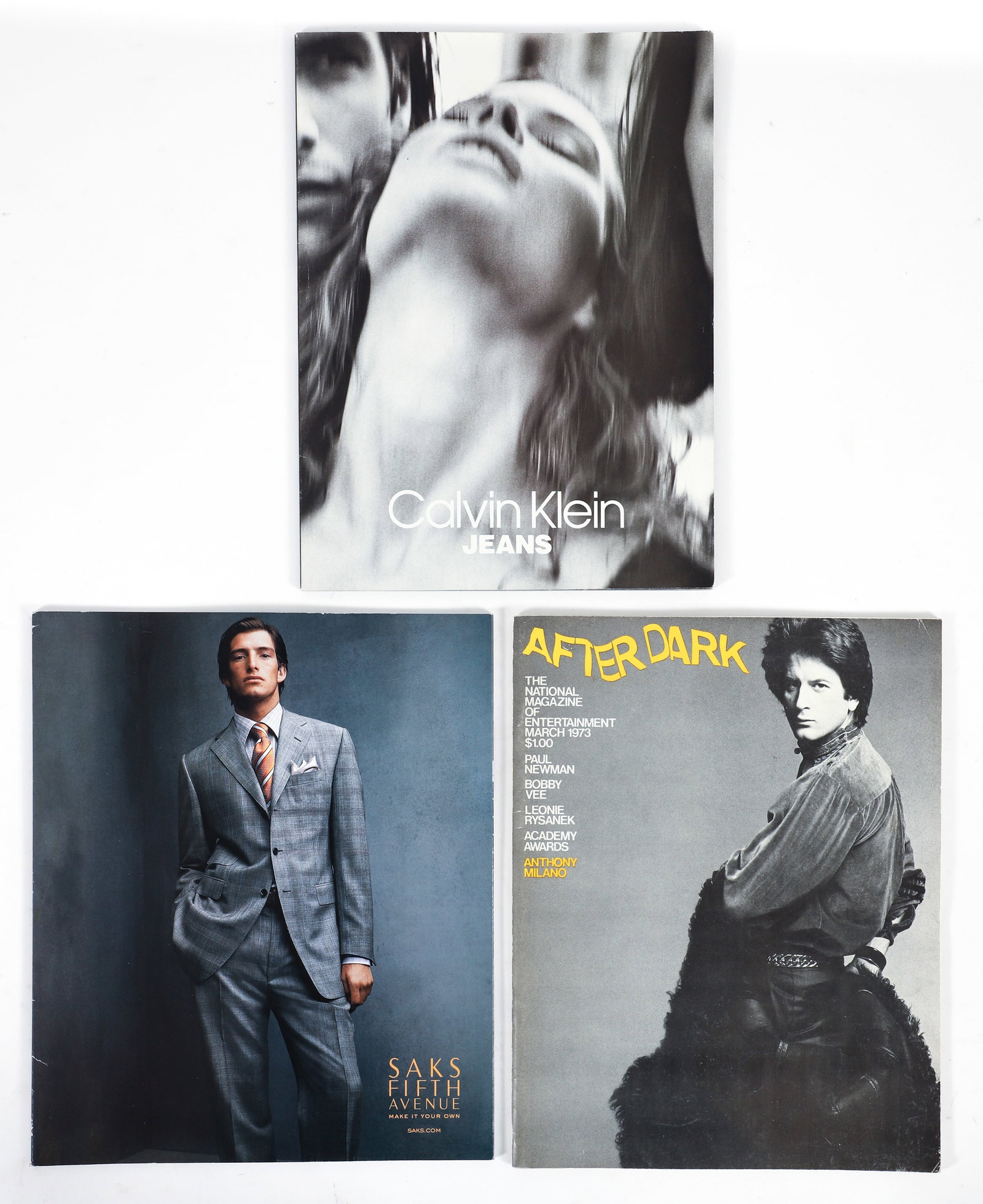 3 Vintage Fashion and Gay Interest Magazines Bruce Weber: Group of 3 Vintage Fashion and Gay Interest Magazines: After Dark, March 1973; Calvin Klein Jeans advertising supplement for Vanity Fair, photographs by Bruce Weber, 1991; Saks Fifth Avenue, Men's Sto