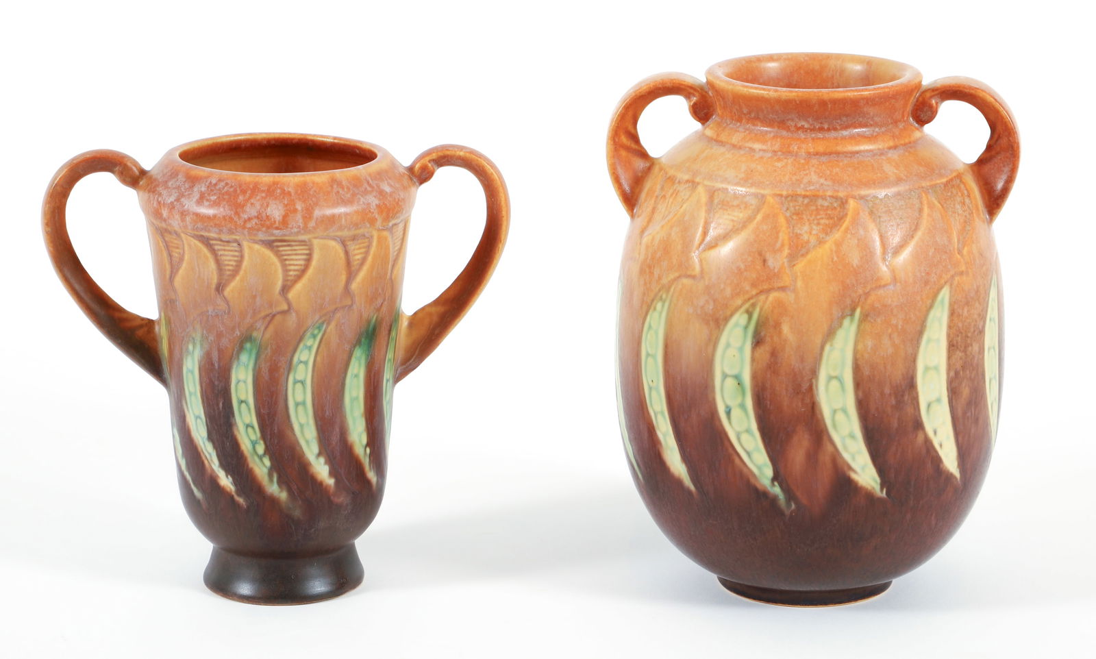 2 Roseville Pottery Falline Brown and Green Vases (1 of 5)