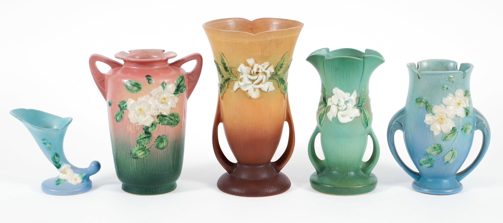 5 Roseville Pottery Vases White Rose and Gardenia (1 of 4)