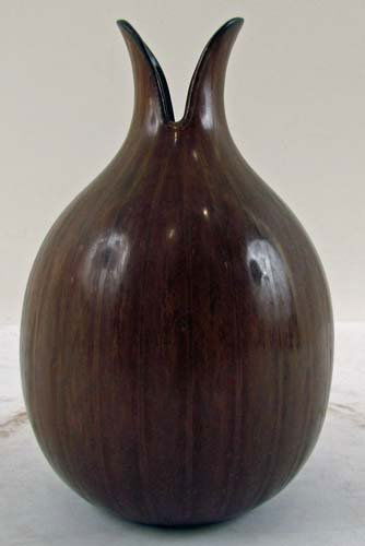 Gunnar Nylund for Rorstrand Gourd Shaped Vase: Artist: Nylund, Gunnar for Rorstrand Title: Gourd Shaped Vase with Matte Brown Glaze and V-shaped spout Date: mid 20th Century Medium: Glazed Ceramic Dimensions: 7 x 4.38 x 4.38 inches Signature: