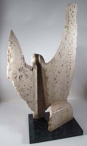 Henry Bursztynowicz Untitled Marble Slab Sculpture: Artist: Bursztynowicz, Henry (American 1923-2001) Title: Untitled Date: 1970's Medium: Travertine Marble Slab on green/black base Dimensions: 27.5 x 16 x 8.5 inches Signature: Apparently unsign