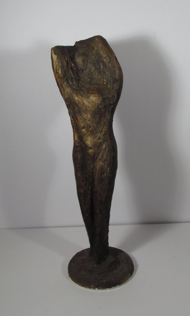 Virgil Cantini Sculpture "Emerging Figure": Artist: Cantini, Virgil (American/Western Pa. 1919-2009) Title: Emerging Figure, Woman Posing Date: 1960's Medium: sculpted plaster with bronze painted finish Dimensions: 29 inches tall Provenance